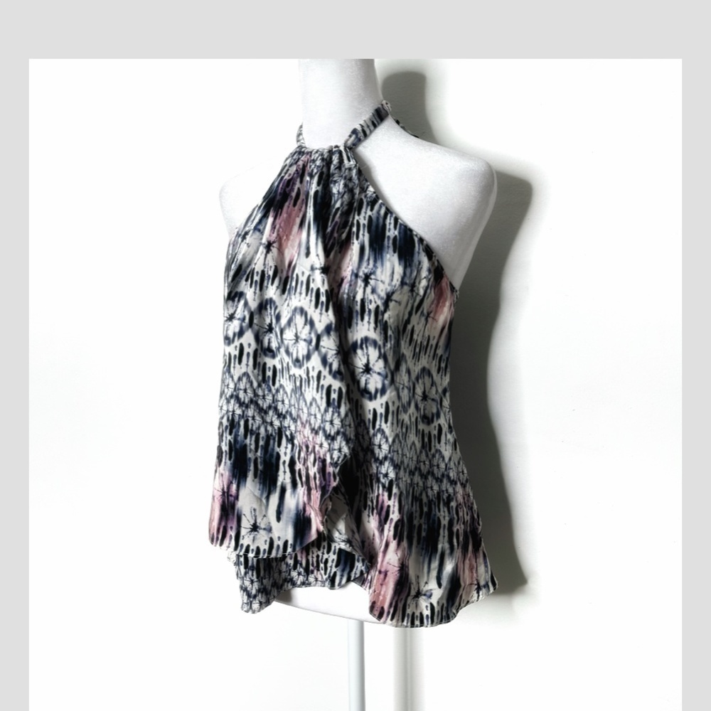 Amanda Uprichard Silk Top Halter Style Tie Neck Flyaway Styling Watercolor Print - Picture 8 of 12